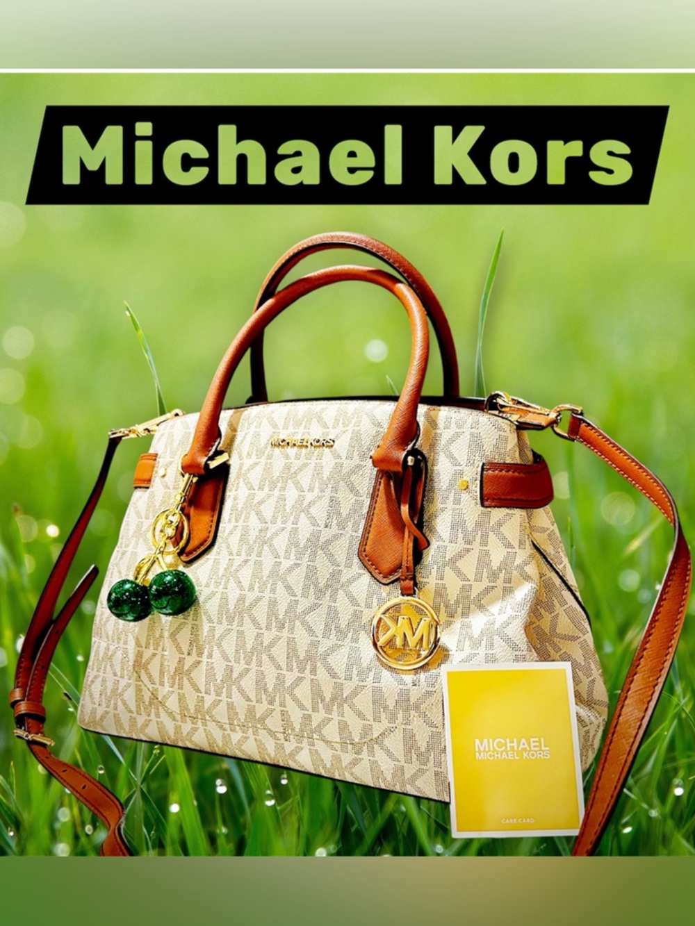 Michael Kors shoulder Bag Satchel with Tan Trim & Gold Accents tote bag - Picture 3 of 17